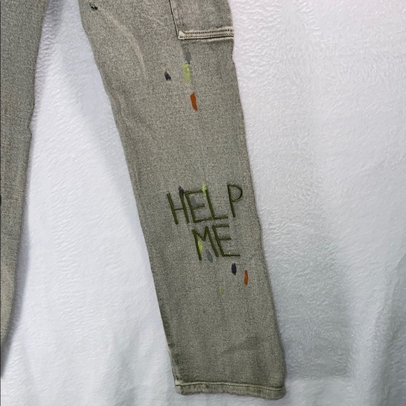 Tan Straight-Leg Jeans with Distressed Artistic Flair - Picture 5 of 8